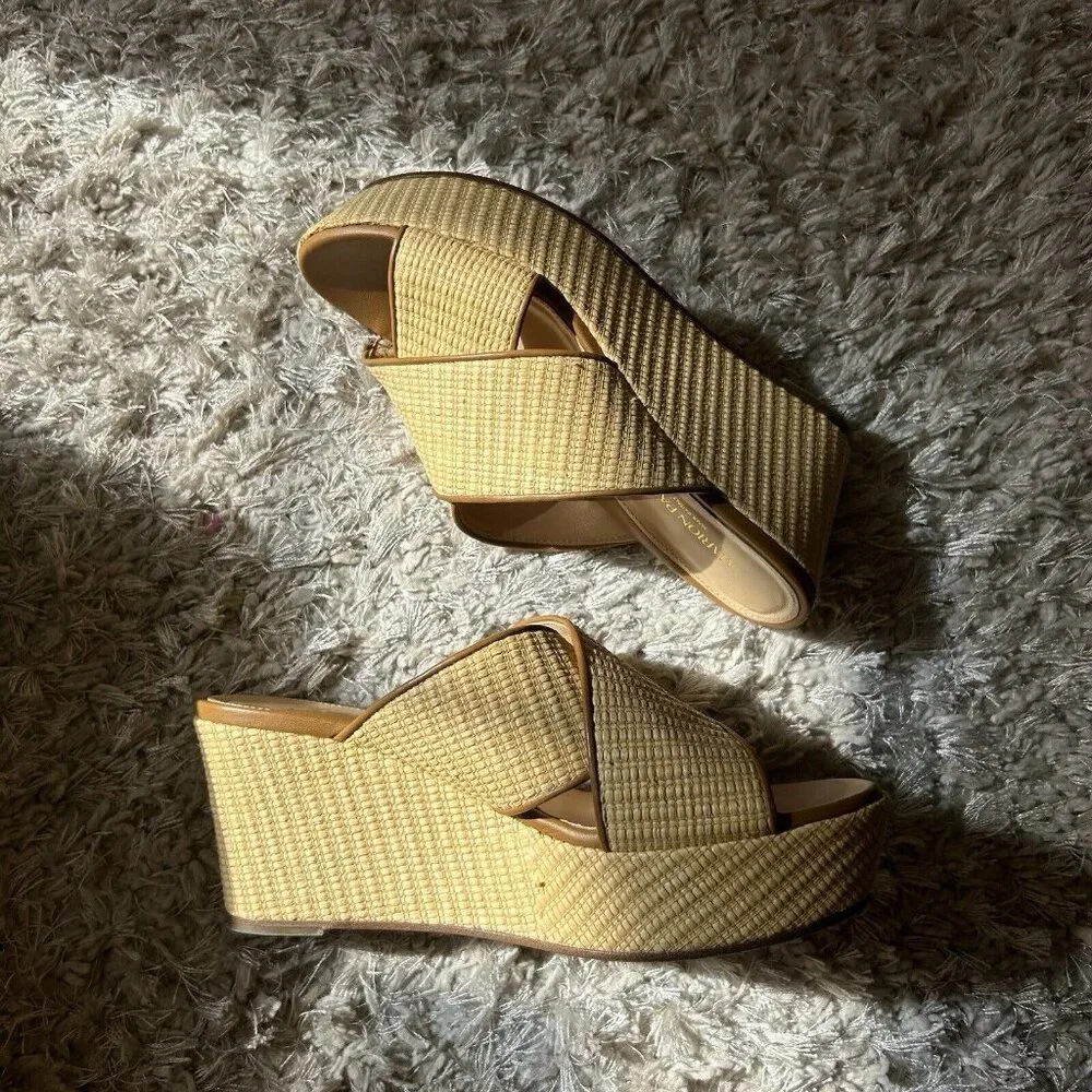 MARION PARKE Yellow Woven Crisscross Wedge Sandals